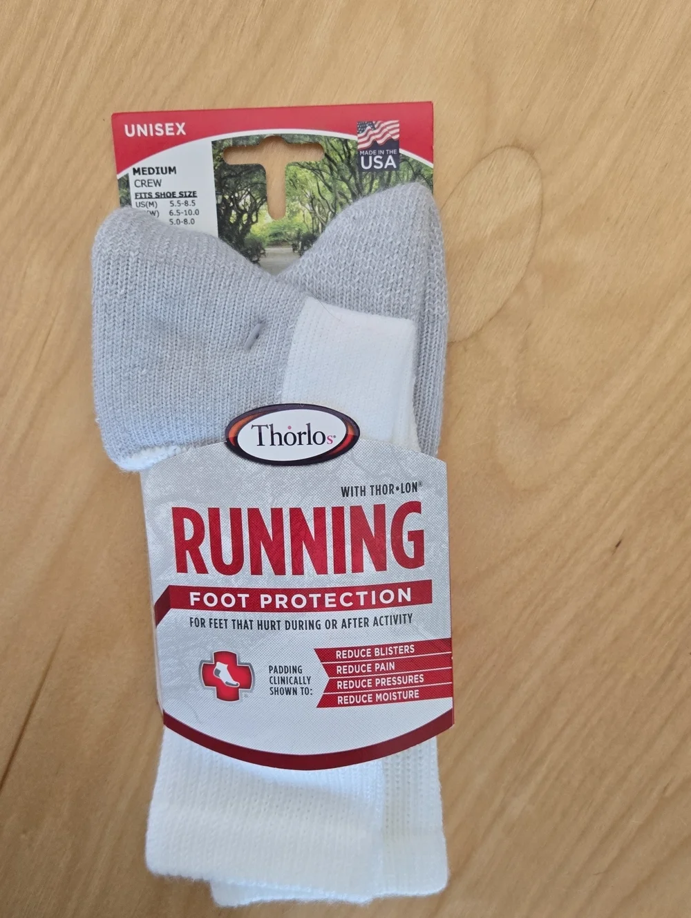 Thorlos White and Light Gray Running Crew Socks - Foot Protection